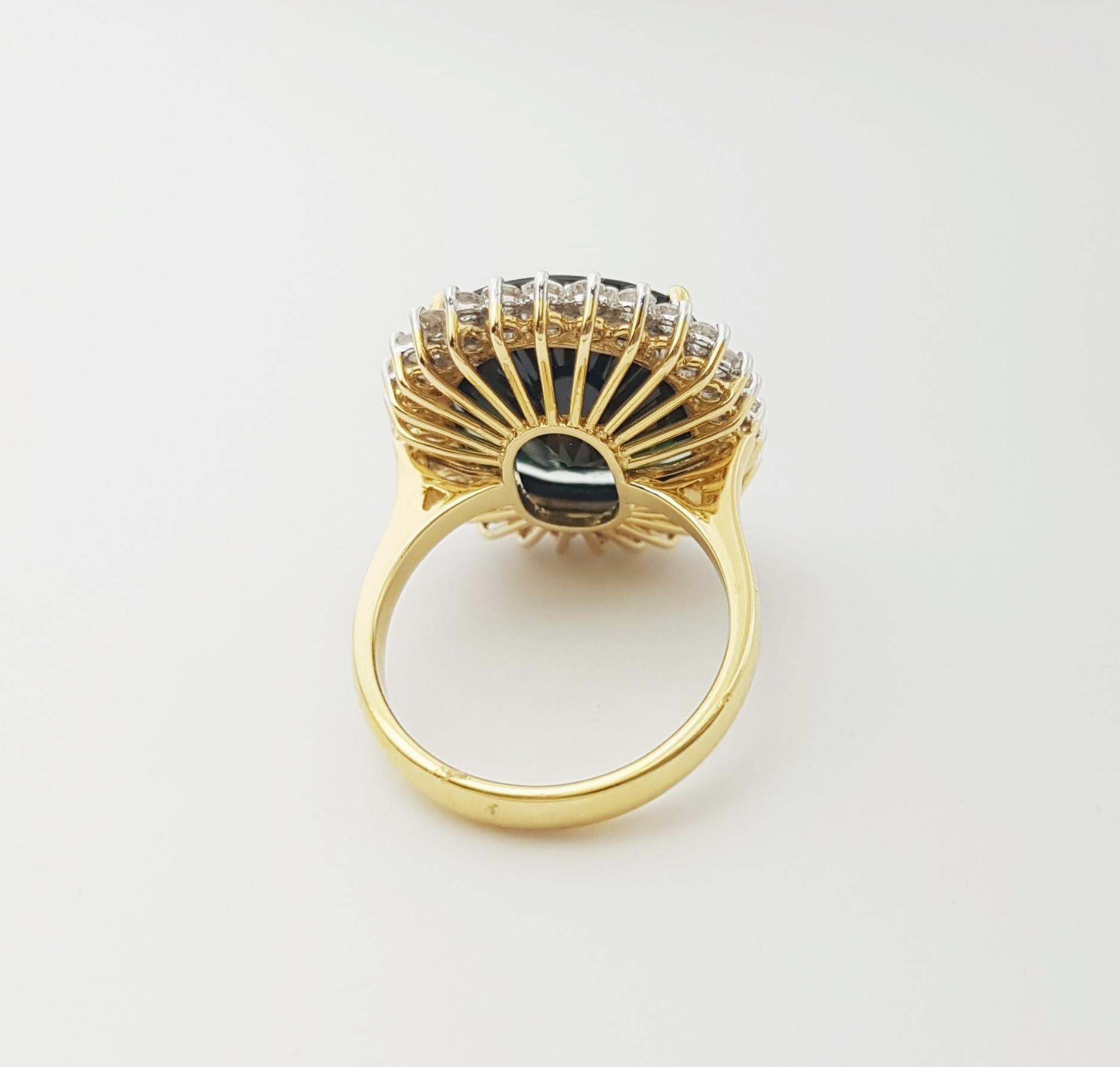 Bague en or 18 carats avec saphir bleu et diamant en vente 5