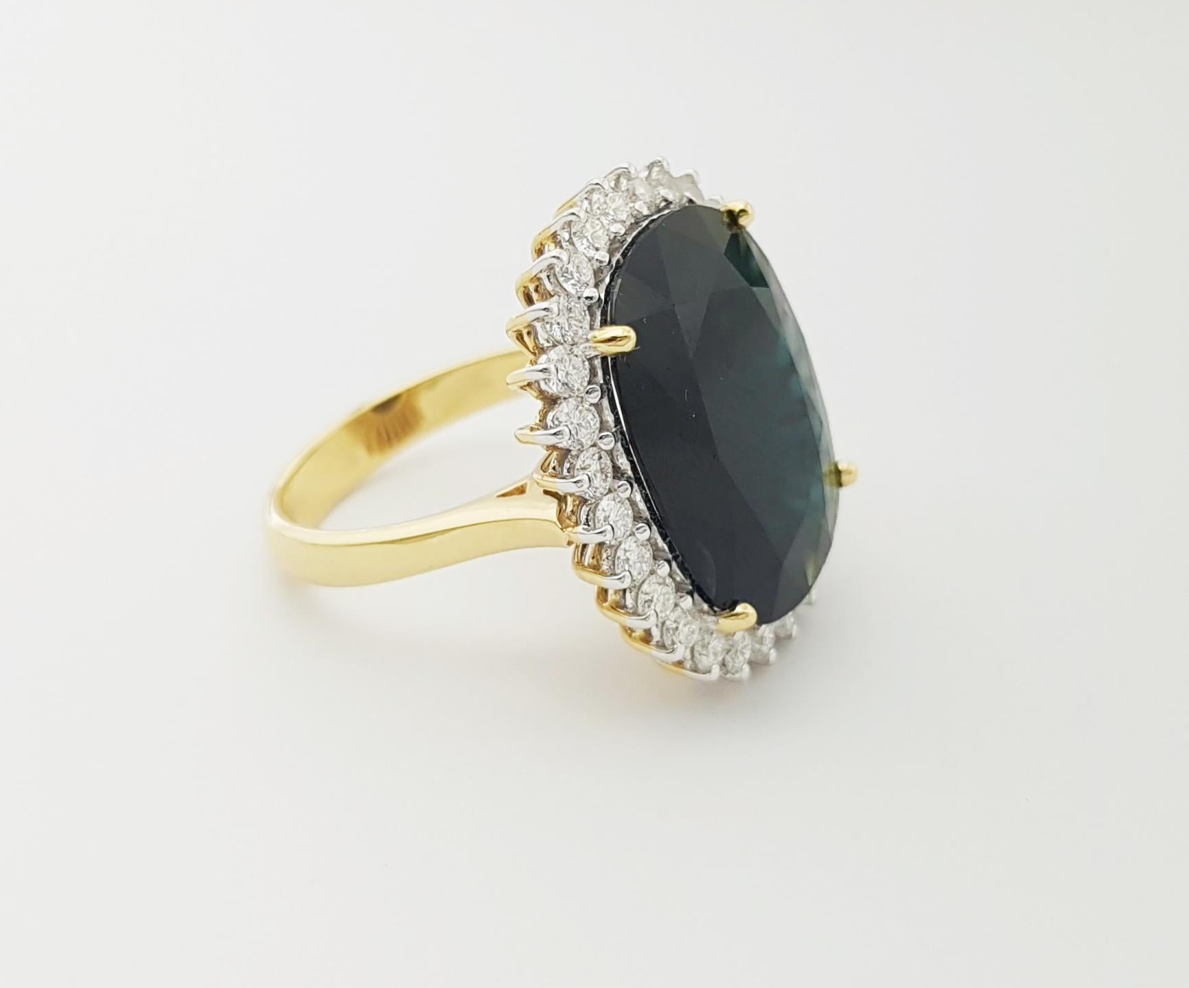 Bague en or 18 carats avec saphir bleu et diamant en vente 6