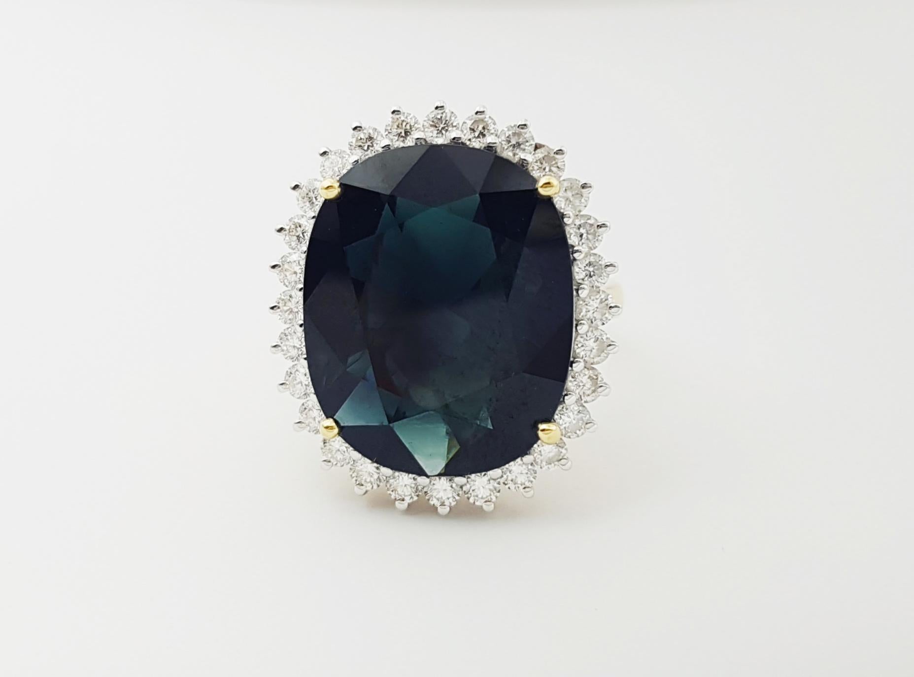 Bague en or 18 carats avec saphir bleu et diamant en vente 7