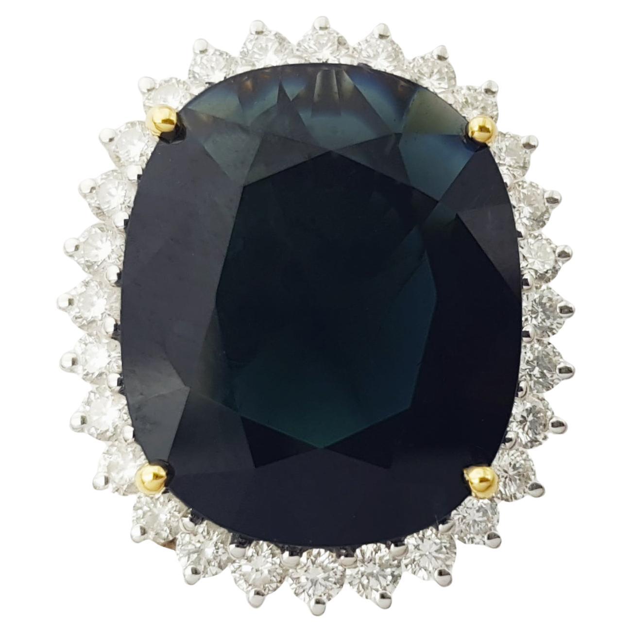Bague en or 18 carats avec saphir bleu et diamant en vente