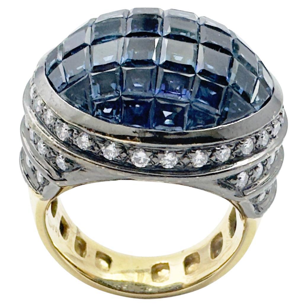 Blue Sapphire with Diamond Ring set in 18K Gold Setting For Sale