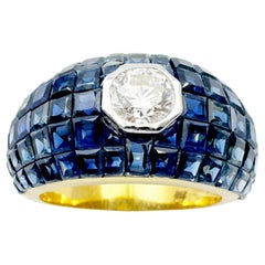 Blue Sapphire with Diamond Ring set in 18K Gold Setting