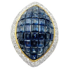 Blue Sapphire with Diamond Ring set in 18K Gold Setting