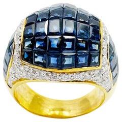 Blue Sapphire with Diamond Ring set in 18K Gold Setting