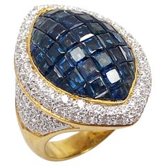 Blue Sapphire with Diamond Ring set in 18K Gold Setting