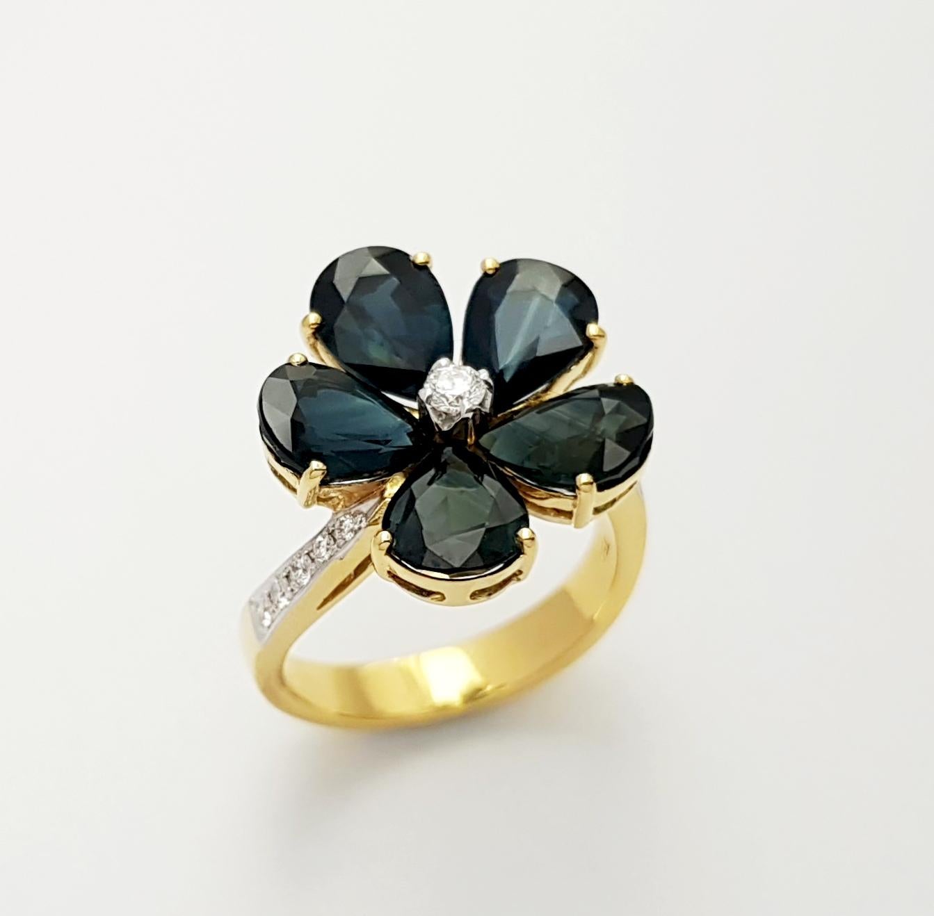 Blauer Saphir mit Diamantring in 18 Karat Goldfassungen gefasst im Angebot 4