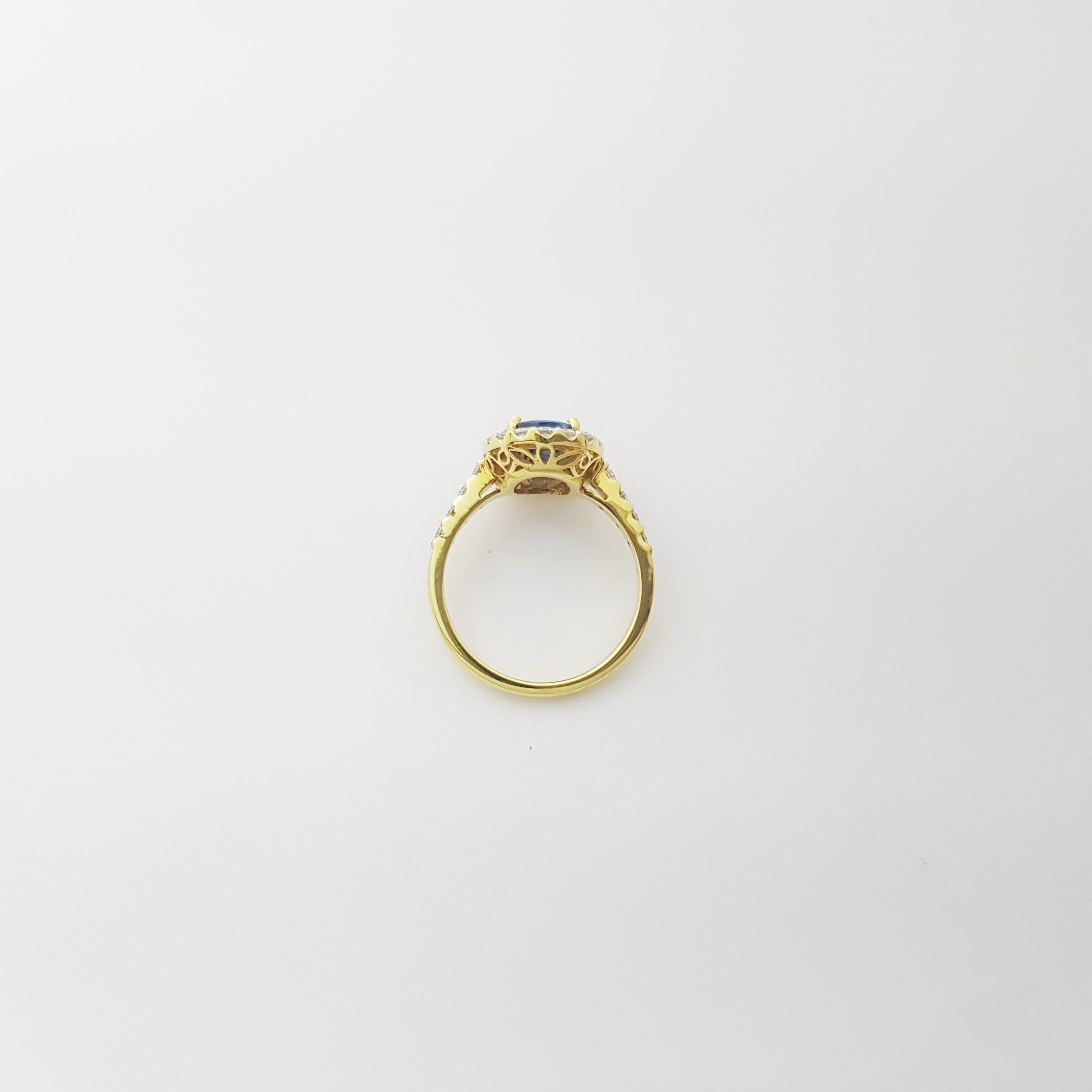 Anello con zaffiro blu e diamante incastonato in oro 18K in vendita 4