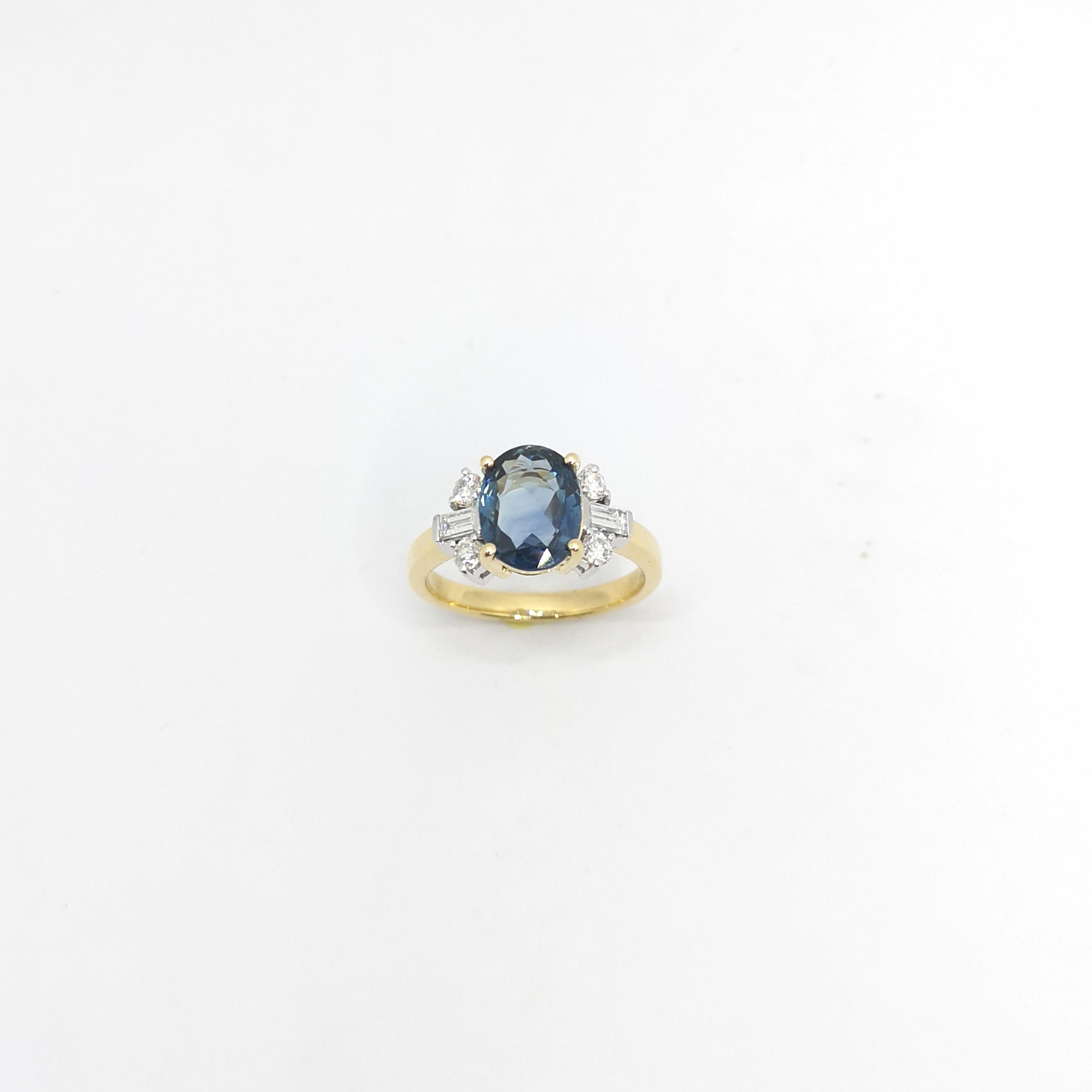 Blauer Saphir mit Diamantring in 18 Karat Goldfassungen gefasst im Angebot 5