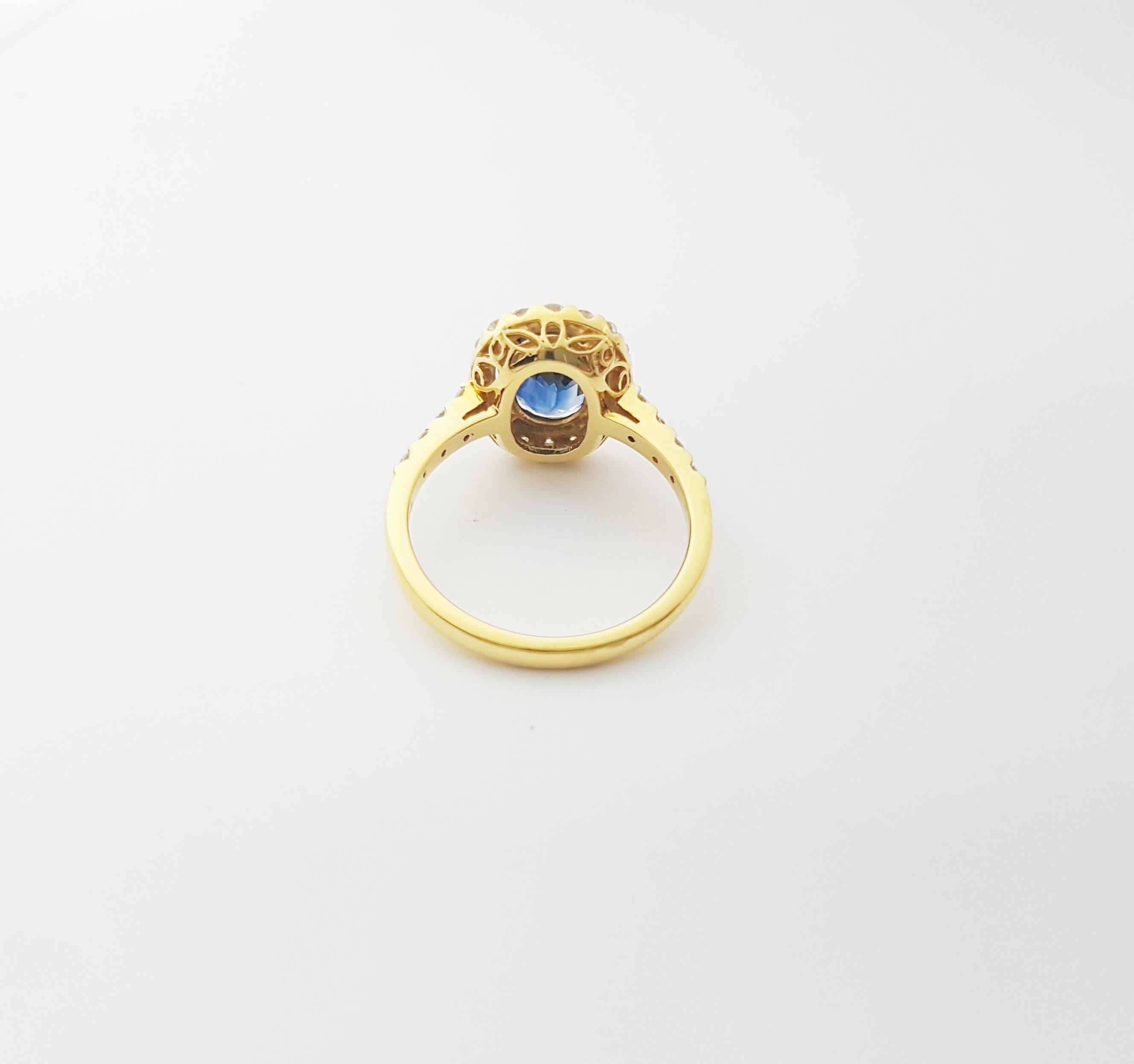 Anello con zaffiro blu e diamante incastonato in oro 18K in vendita 5