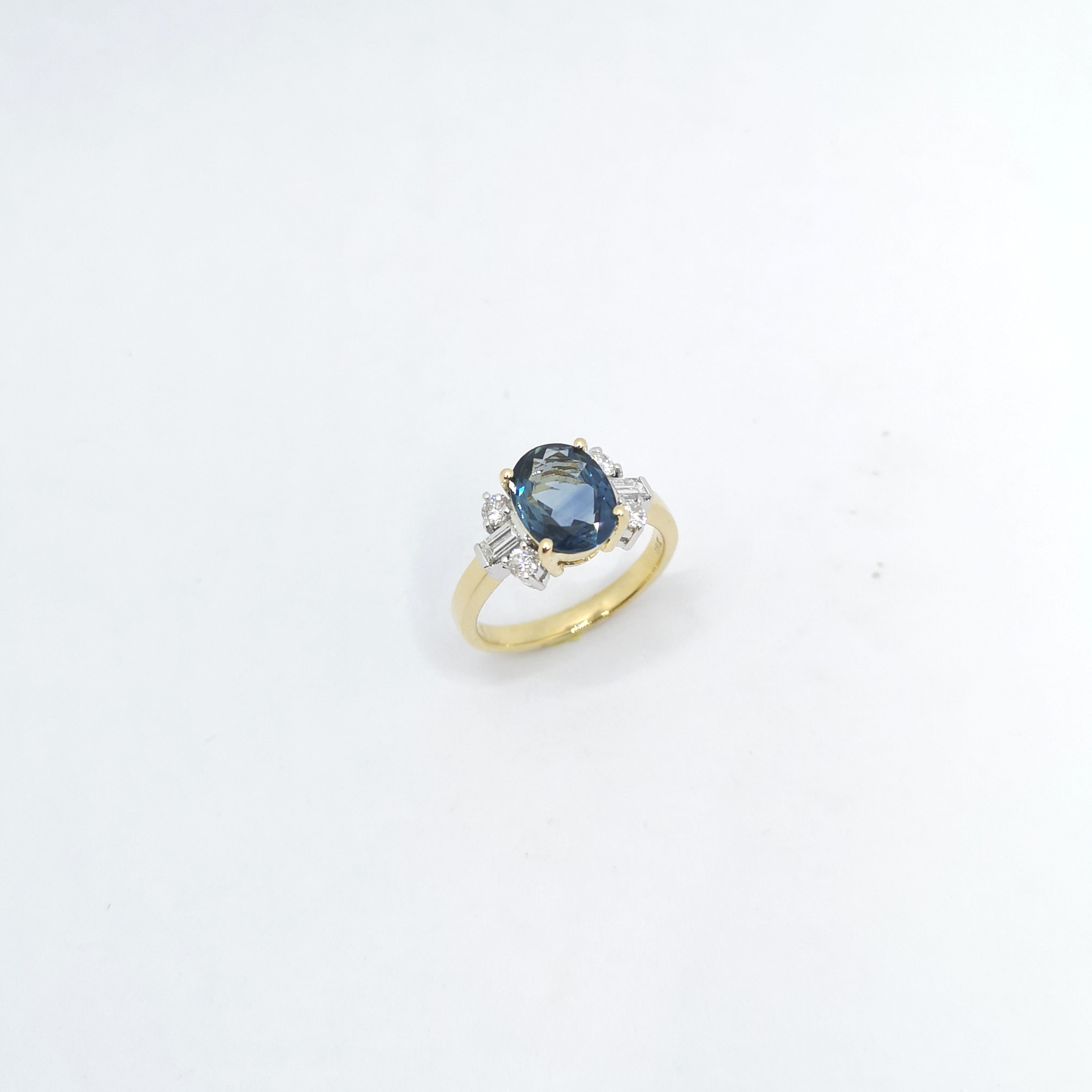 Blauer Saphir mit Diamantring in 18 Karat Goldfassungen gefasst im Angebot 6
