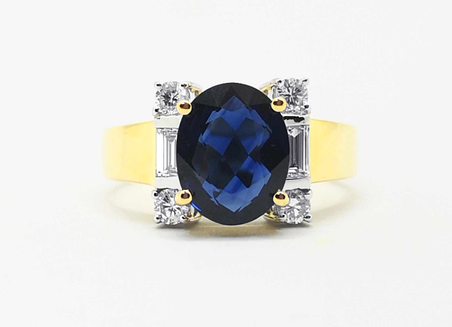 Blauer Saphir mit Diamantring in 18 Karat Goldfassungen gefasst im Angebot 6