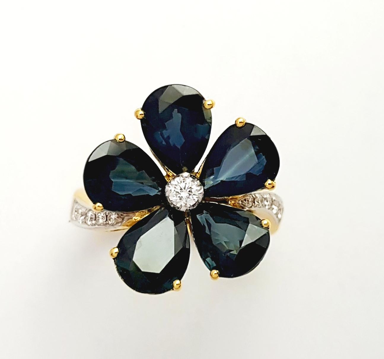 Blauer Saphir mit Diamantring in 18 Karat Goldfassungen gefasst im Angebot 6