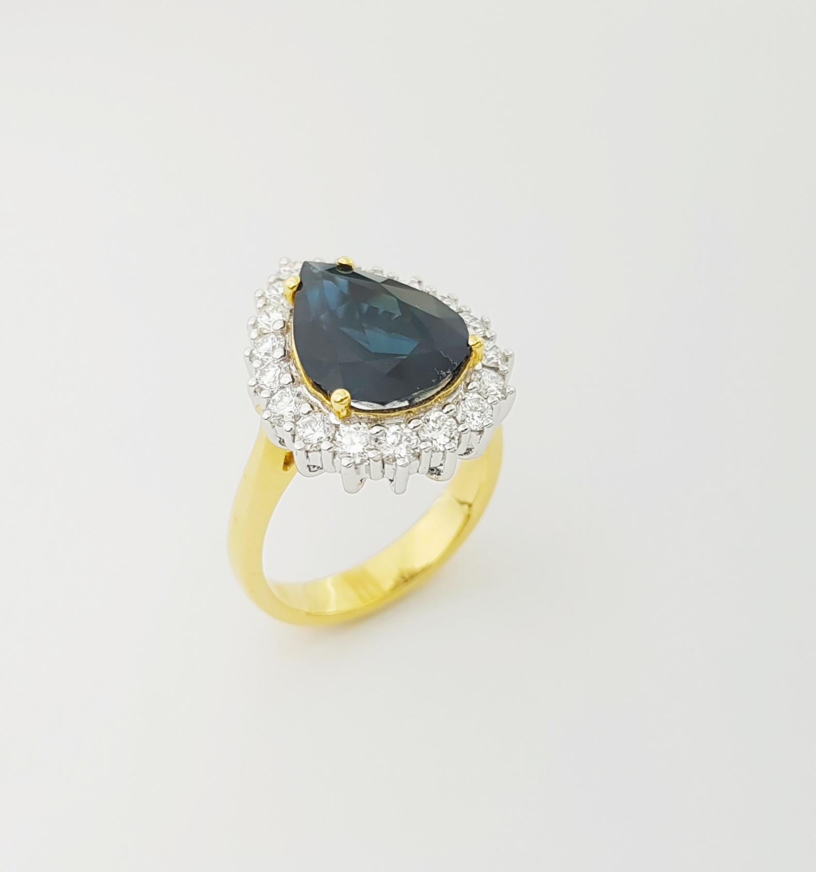 Anello con zaffiro blu e diamante incastonato in oro 18K in vendita 6