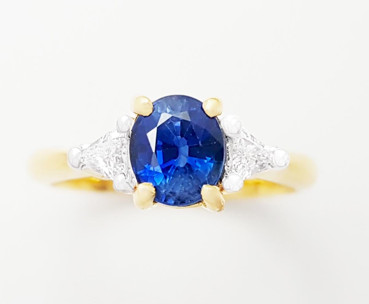 Bague en or 18 carats avec saphir bleu et diamant en vente 6