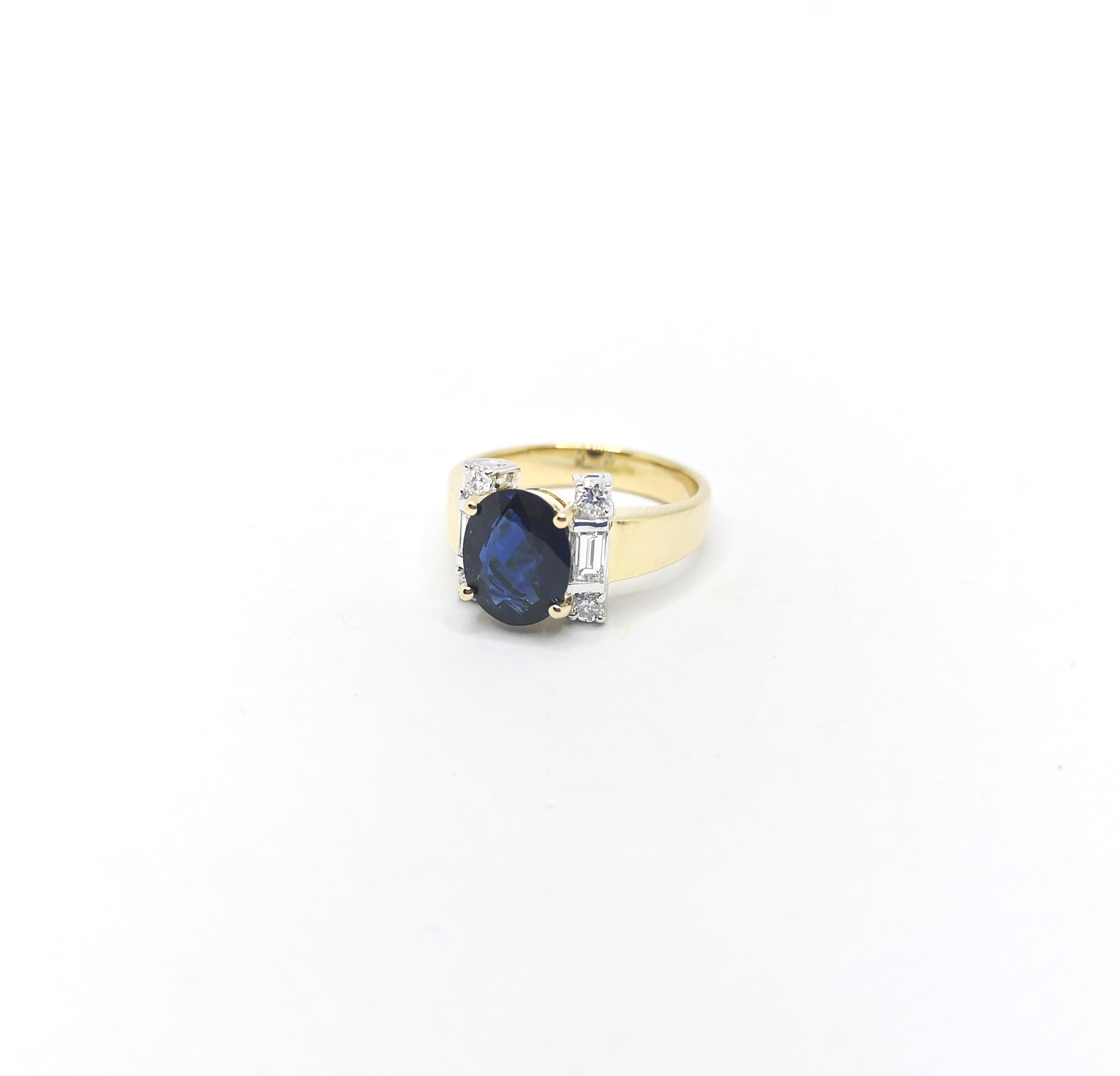 Blauer Saphir mit Diamantring in 18 Karat Goldfassungen gefasst im Angebot 7