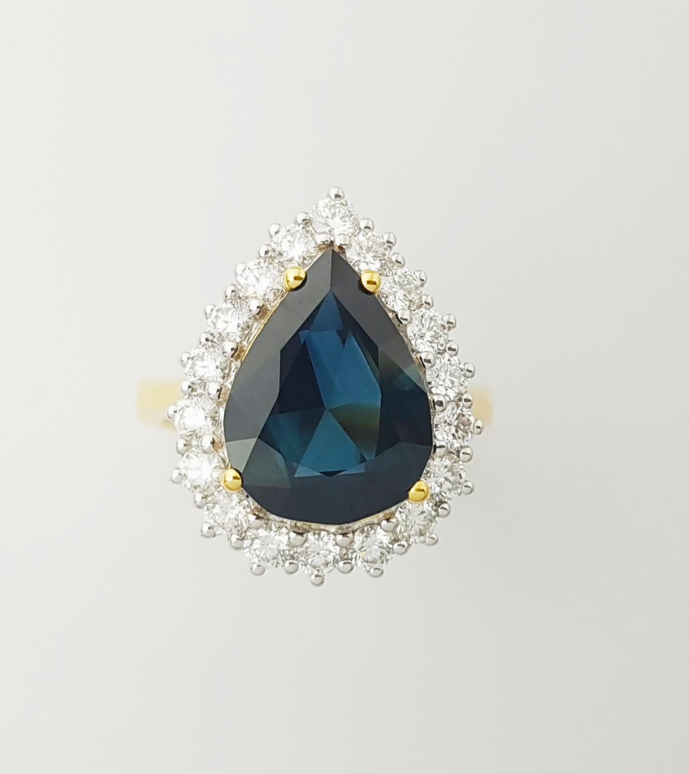 Anello con zaffiro blu e diamante incastonato in oro 18K in vendita 7