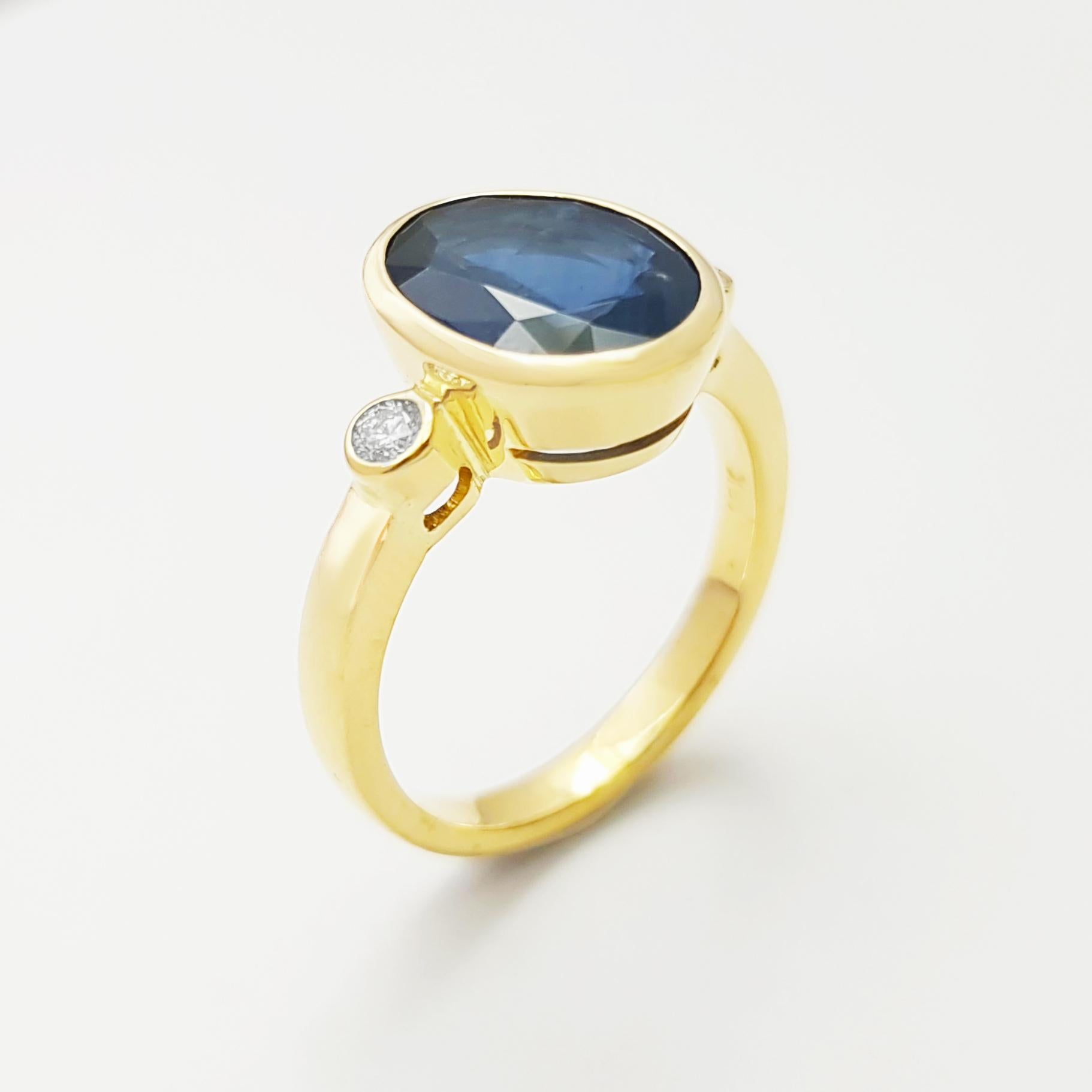 Blauer Saphir mit Diamantring in 18 Karat Goldfassungen gefasst im Angebot 8