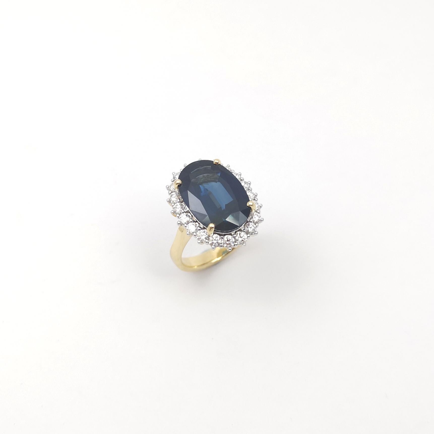 Bague en or 18 carats avec saphir bleu et diamant en vente 10