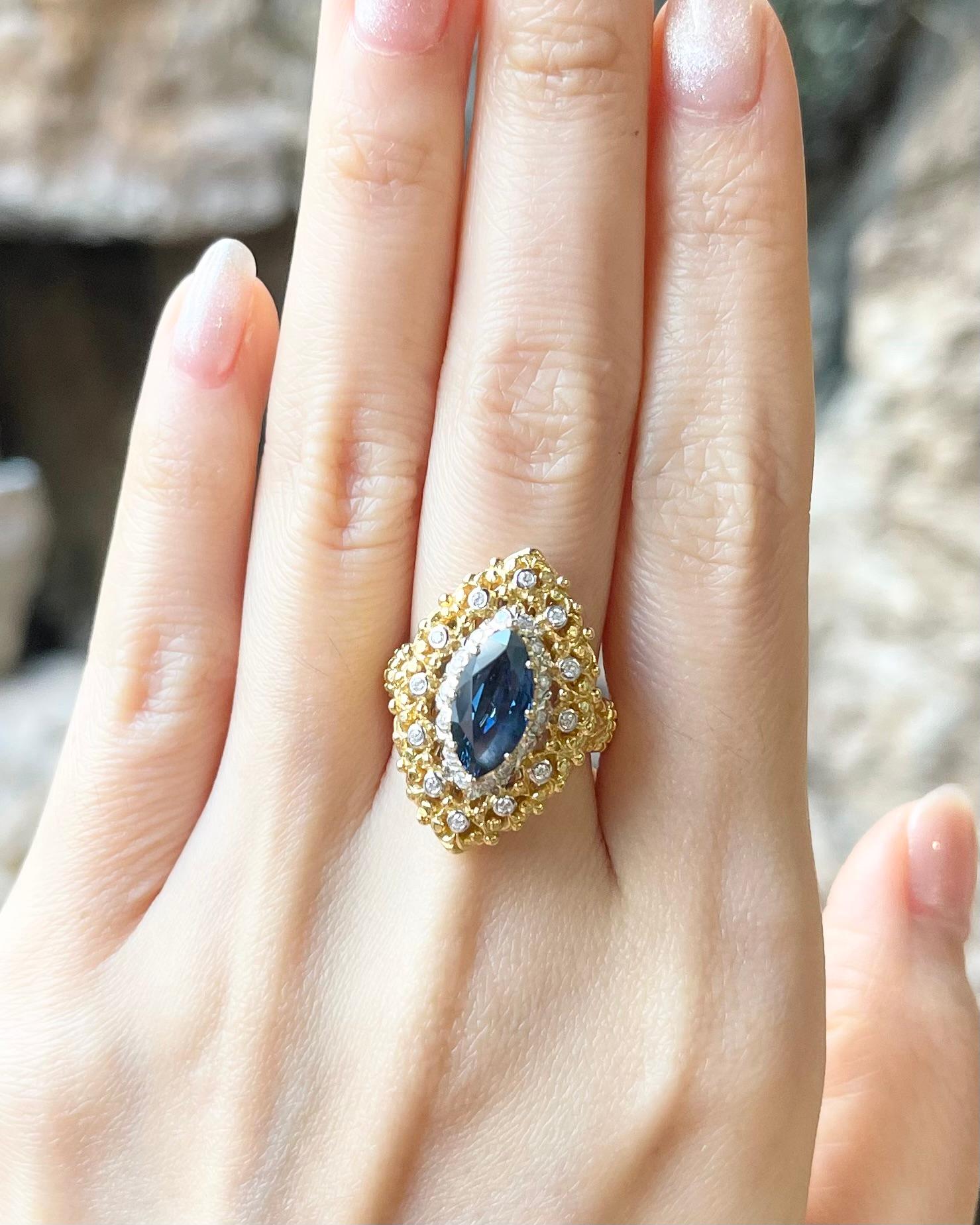 Blue Sapphire 2.53 carats with Diamond 0.26 carat Ring set in 18K Gold Settings

Width:  1.6 cm 
Length: 2.5 cm
Ring Size: 53
Total Weight: 10.45 grams

