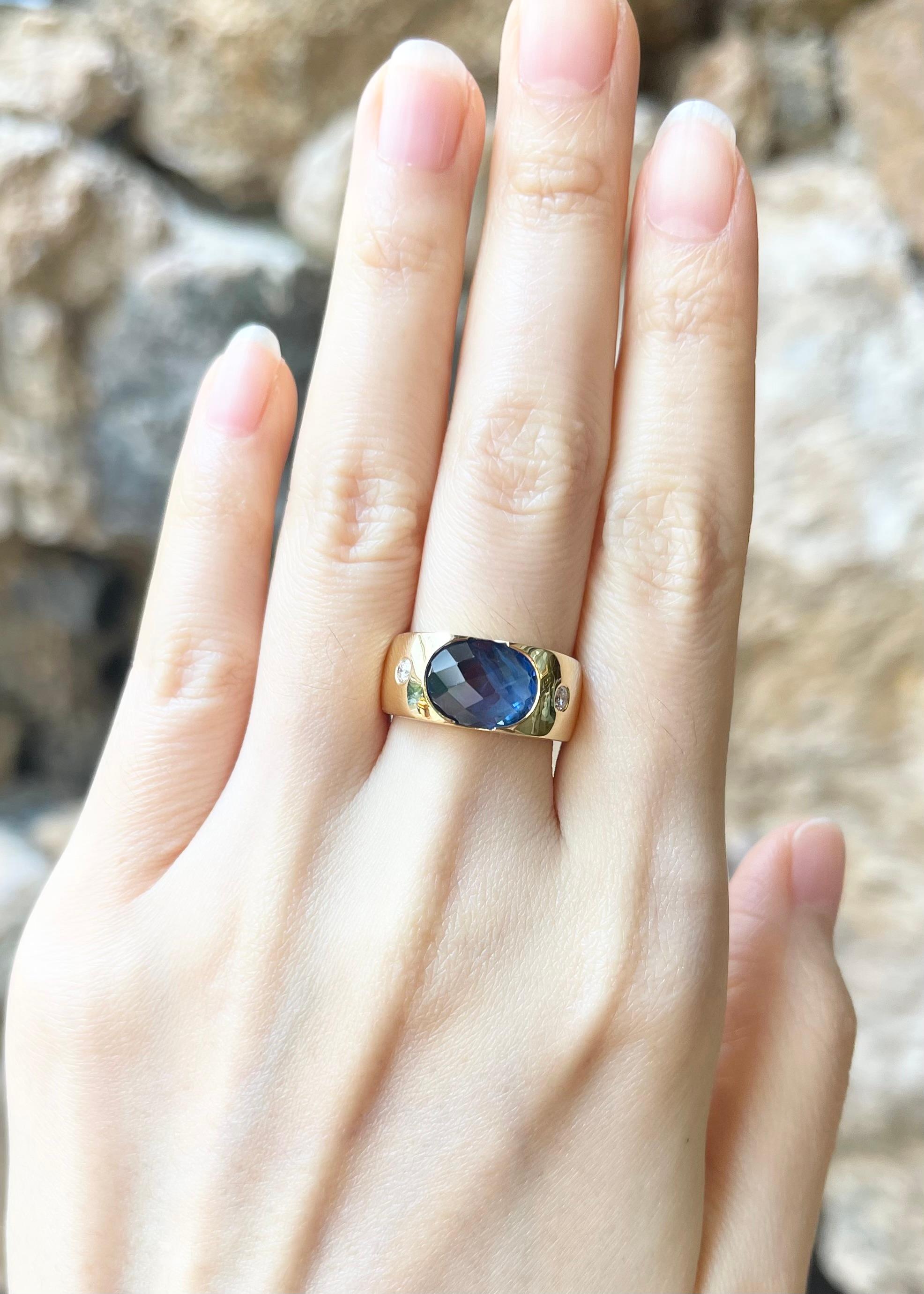 Blue Sapphire 3.16 carats with Diamond 0.13 carat Ring set in 18K Gold Settings

Width:  1.1 cm 
Length: 0.8 cm
Ring Size: 54
Total Weight: 11.44 grams

