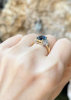 Blue Sapphire with Diamond Ring set in 18K Gold Settings