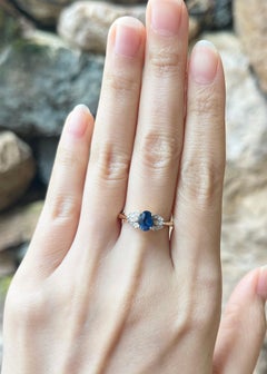 Blue Sapphire with Diamond Ring set in 18K Gold Settings