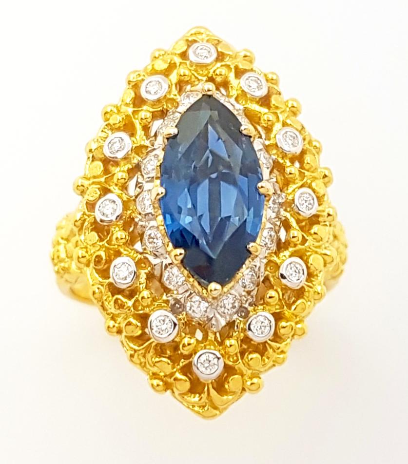 Bague en or 18 carats avec saphir bleu et diamant en vente 1