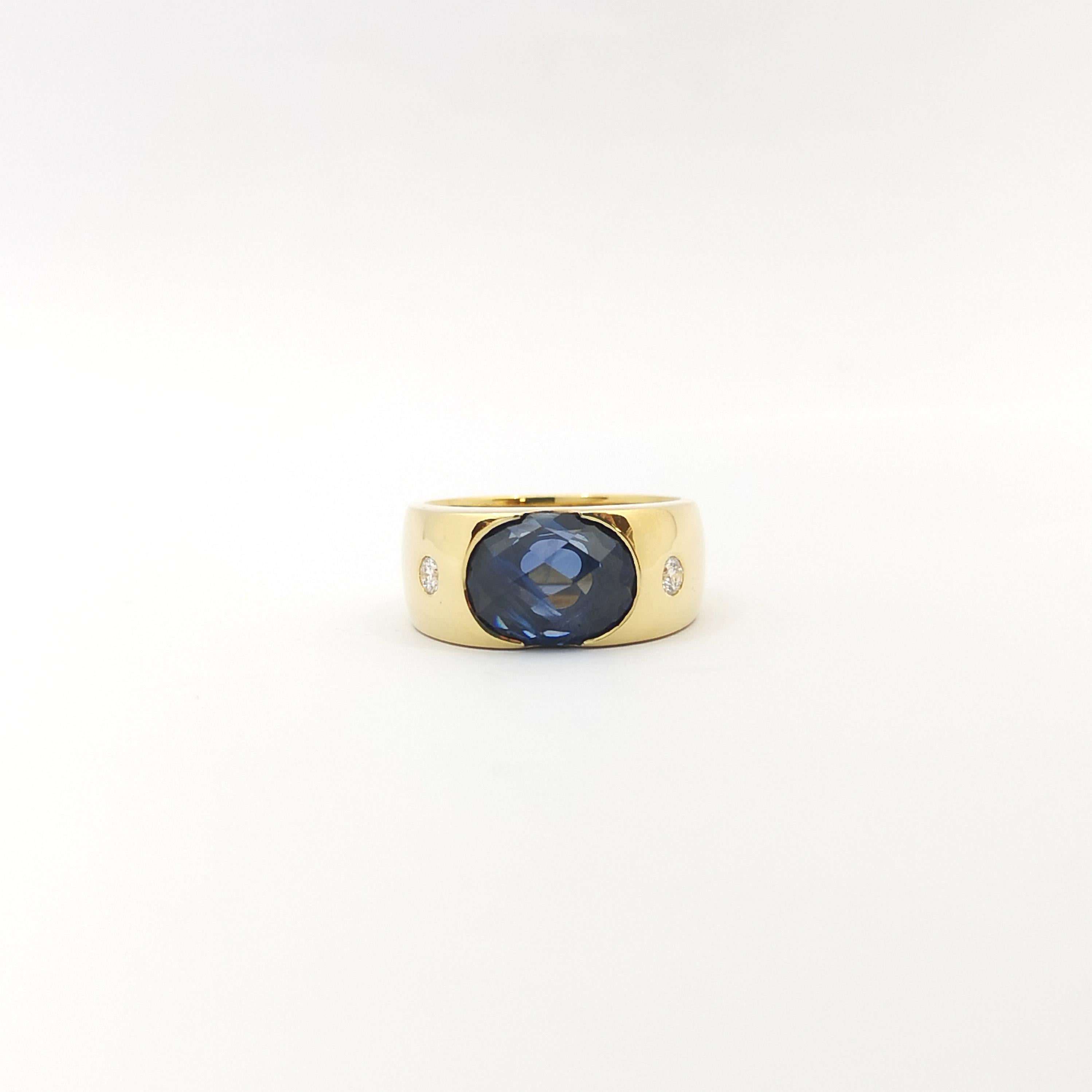 Bague en or 18 carats avec saphir bleu et diamant en vente 1