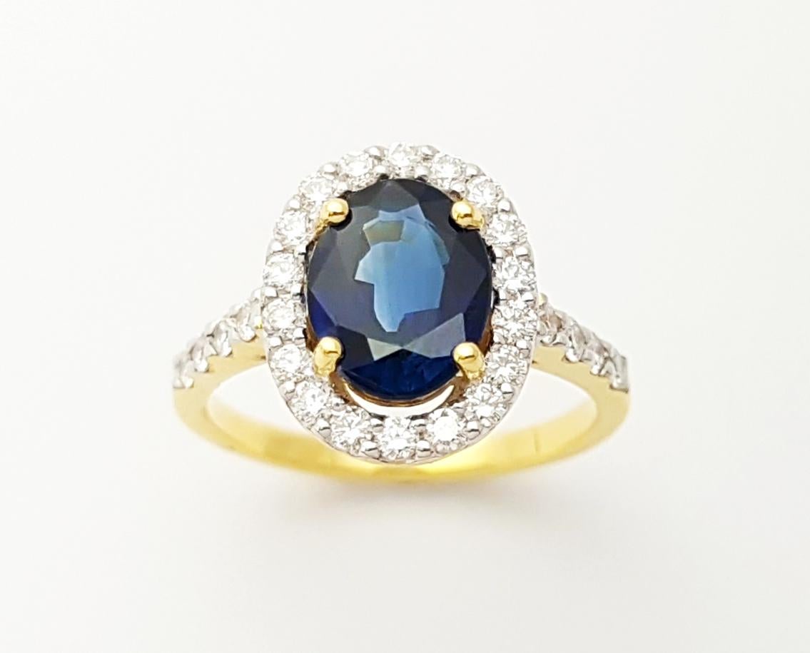 Anello con zaffiro blu e diamante incastonato in oro 18K in vendita 2