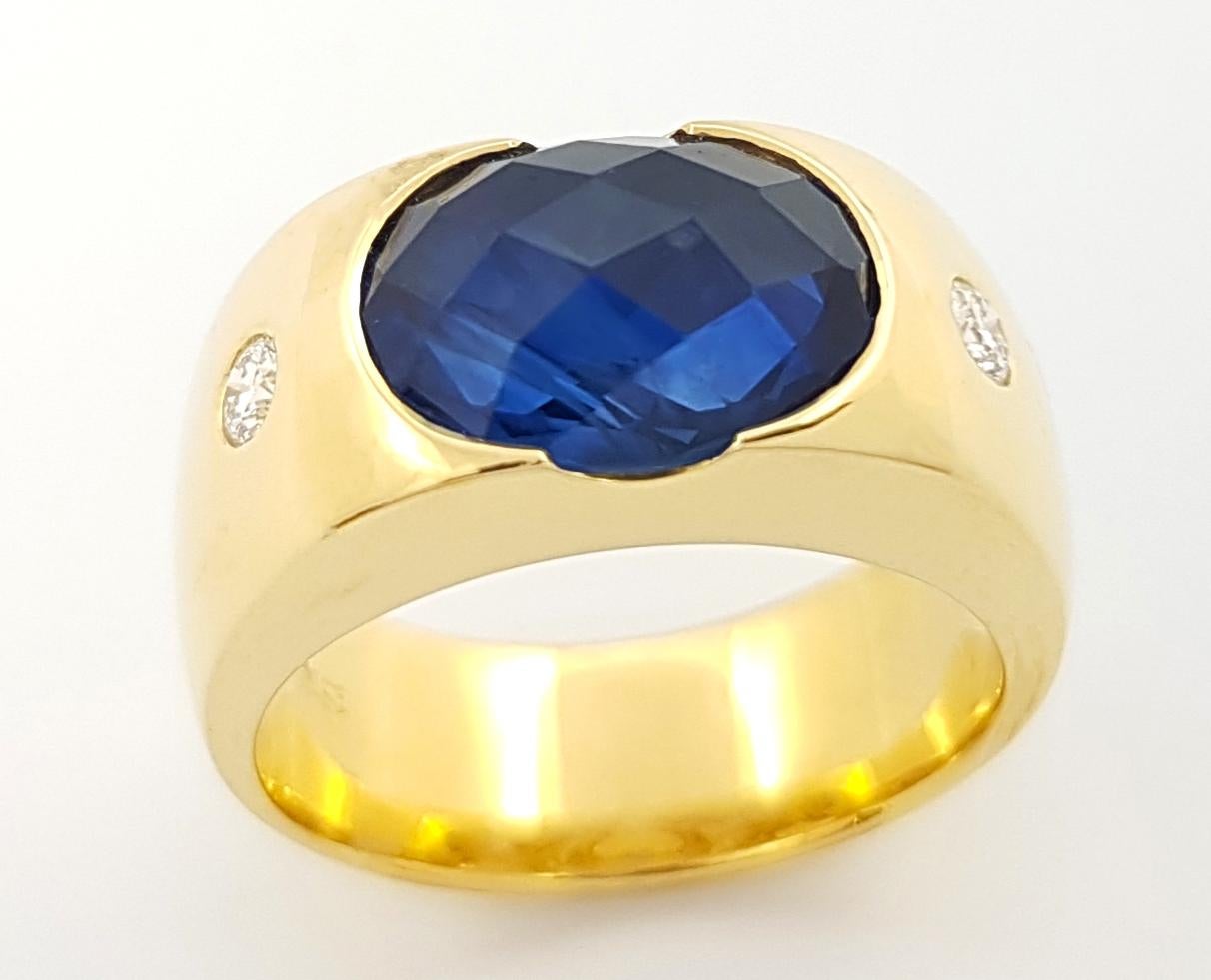 Bague en or 18 carats avec saphir bleu et diamant en vente 3