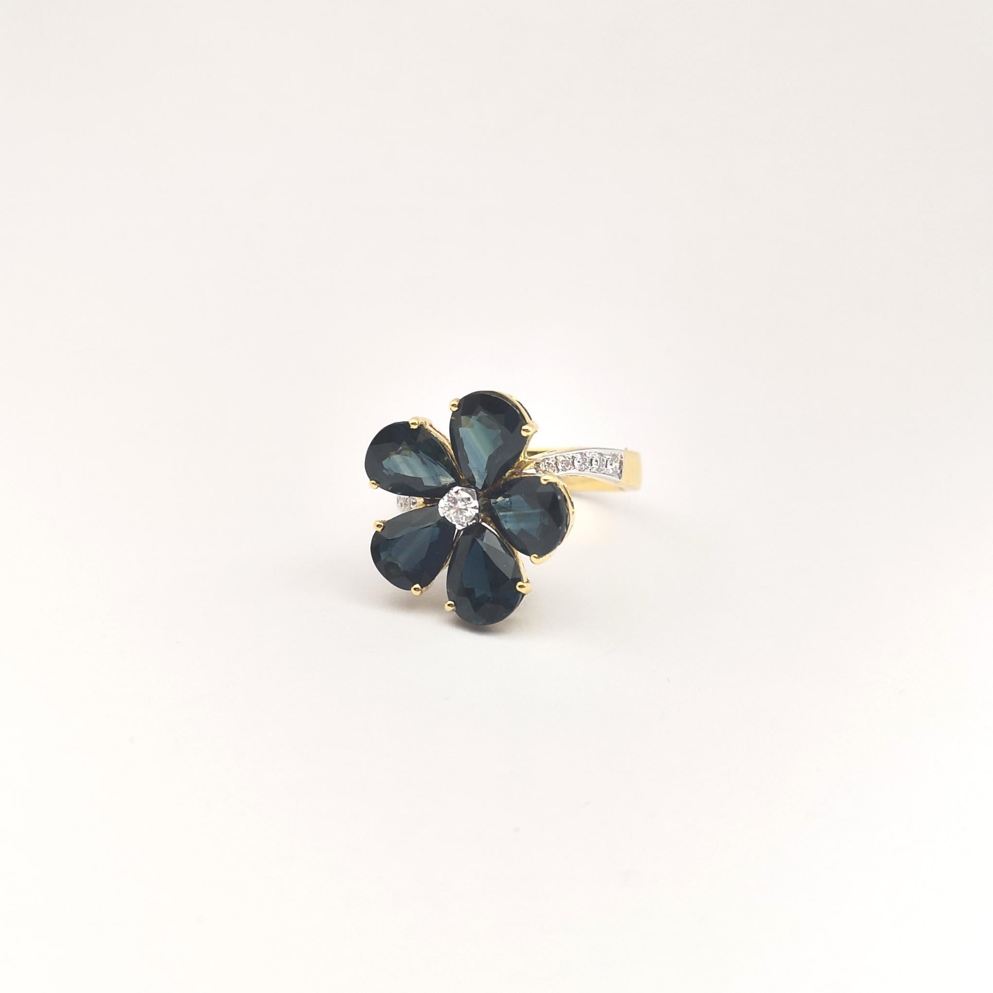 Blauer Saphir mit Diamantring in 18 Karat Goldfassungen gefasst im Angebot 3