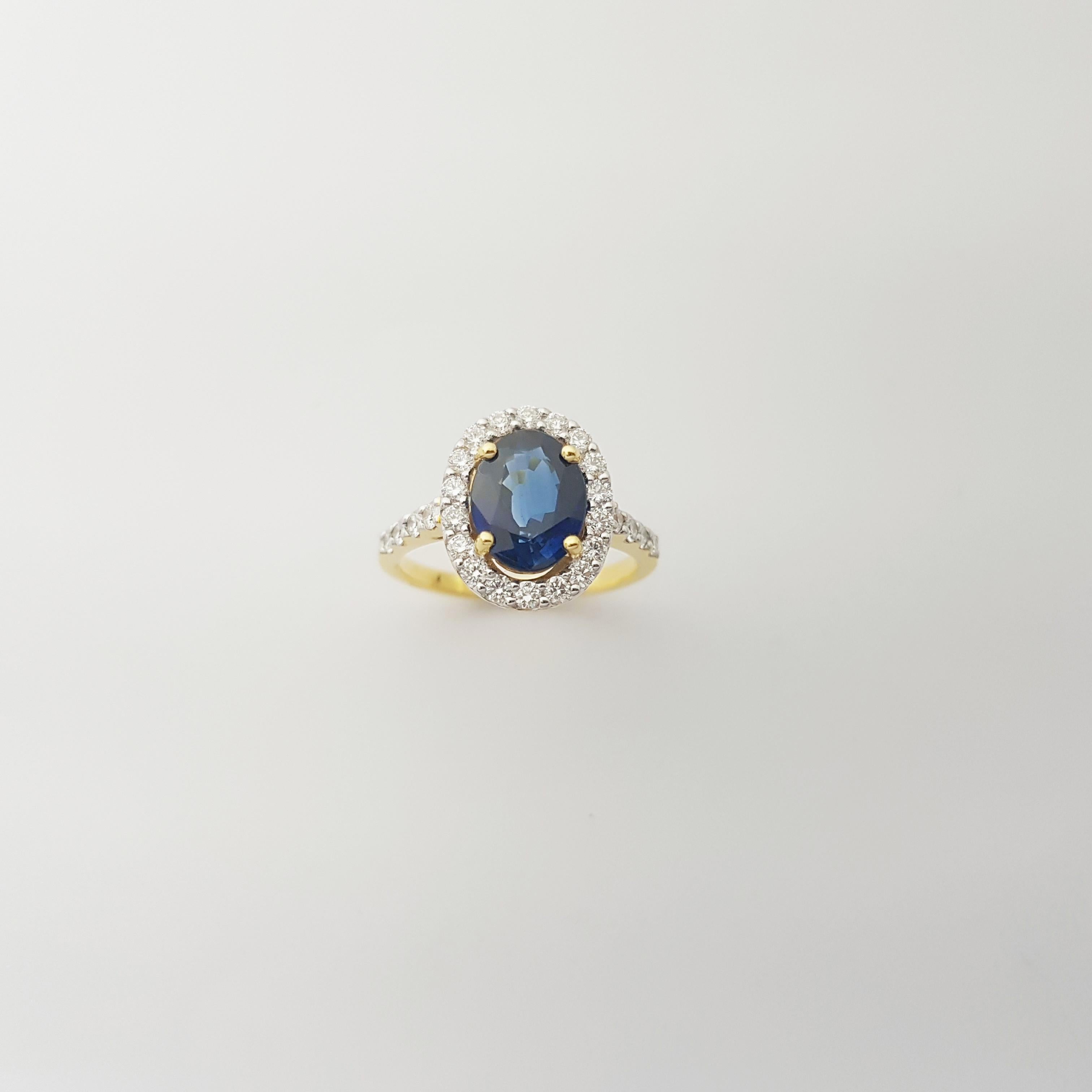 Anello con zaffiro blu e diamante incastonato in oro 18K in vendita 3