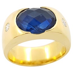 Blauer Saphir mit Diamantring in 18 Karat Goldfassungen gefasst