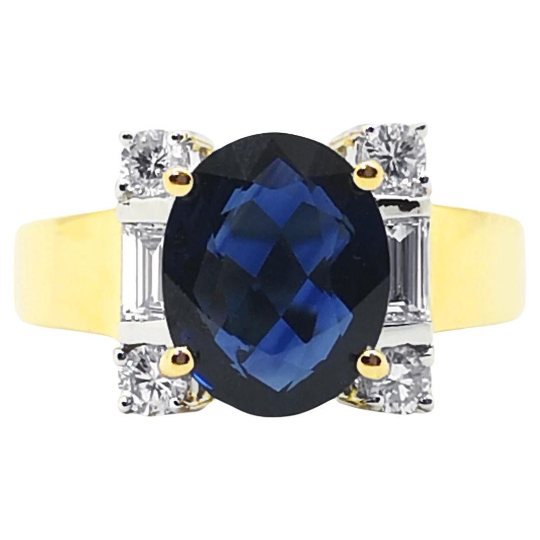 Blue Sapphire with Diamond Ring set in 18K Gold Settings
