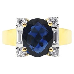 Blauer Saphir mit Diamantring in 18 Karat Goldfassungen gefasst