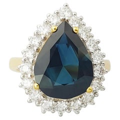 Blue Sapphire with Diamond Ring set in 18K Gold Settings