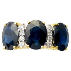 Bague en or 18 carats avec saphir bleu et diamant