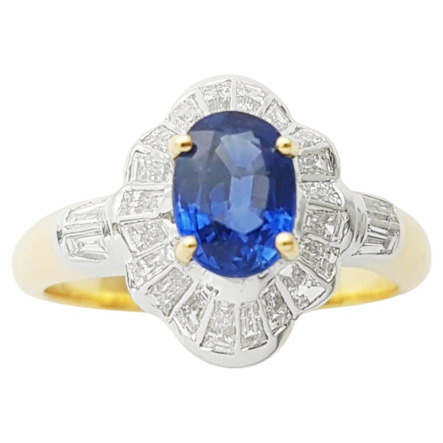 Bague en or 18 carats avec saphir bleu et diamant