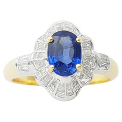 Blue Sapphire with Diamond Ring set in 18K Gold Settings