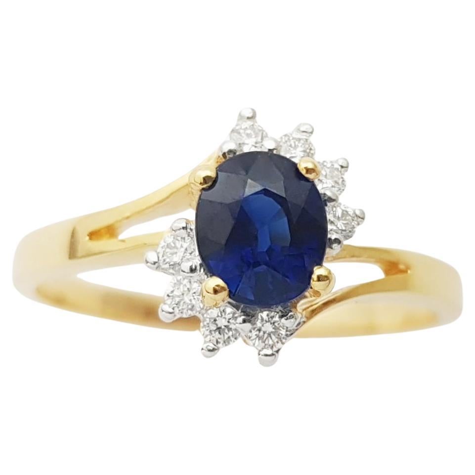 Blue Sapphire with Diamond Ring set in 18K Gold Settings