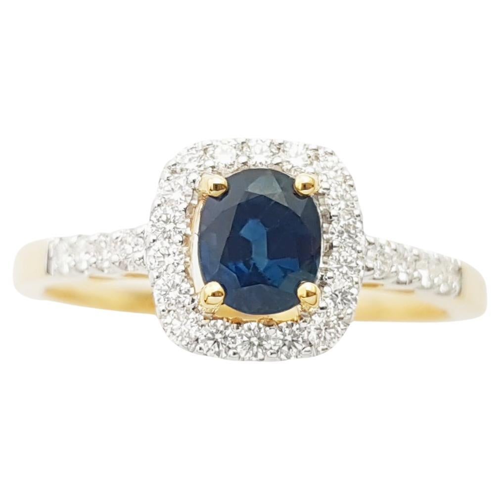 Bague en or 18 carats avec saphir bleu et diamant