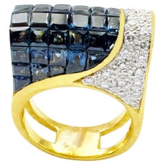 Blue Sapphire with Diamond Ring set in 18K Gold Settings