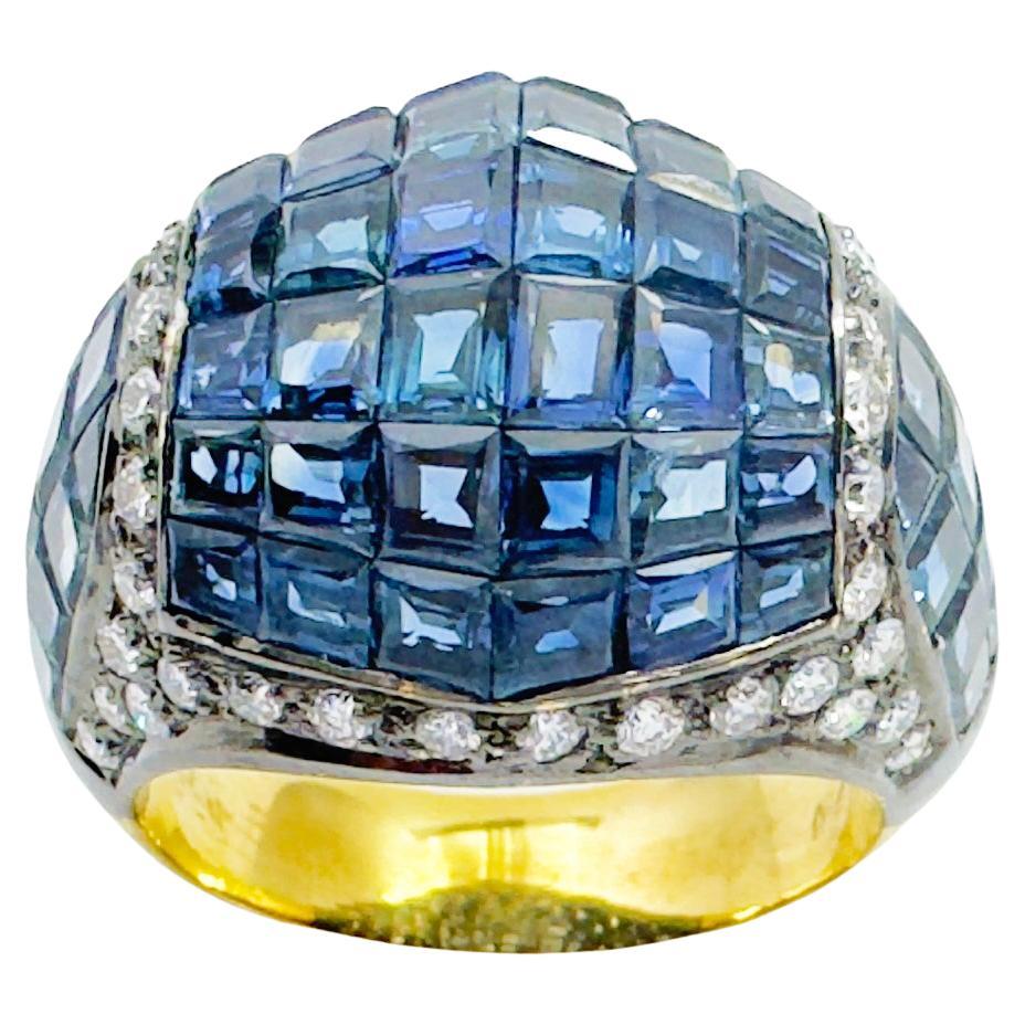 Blue Sapphire with Diamond Ring set in 18K Gold Settings