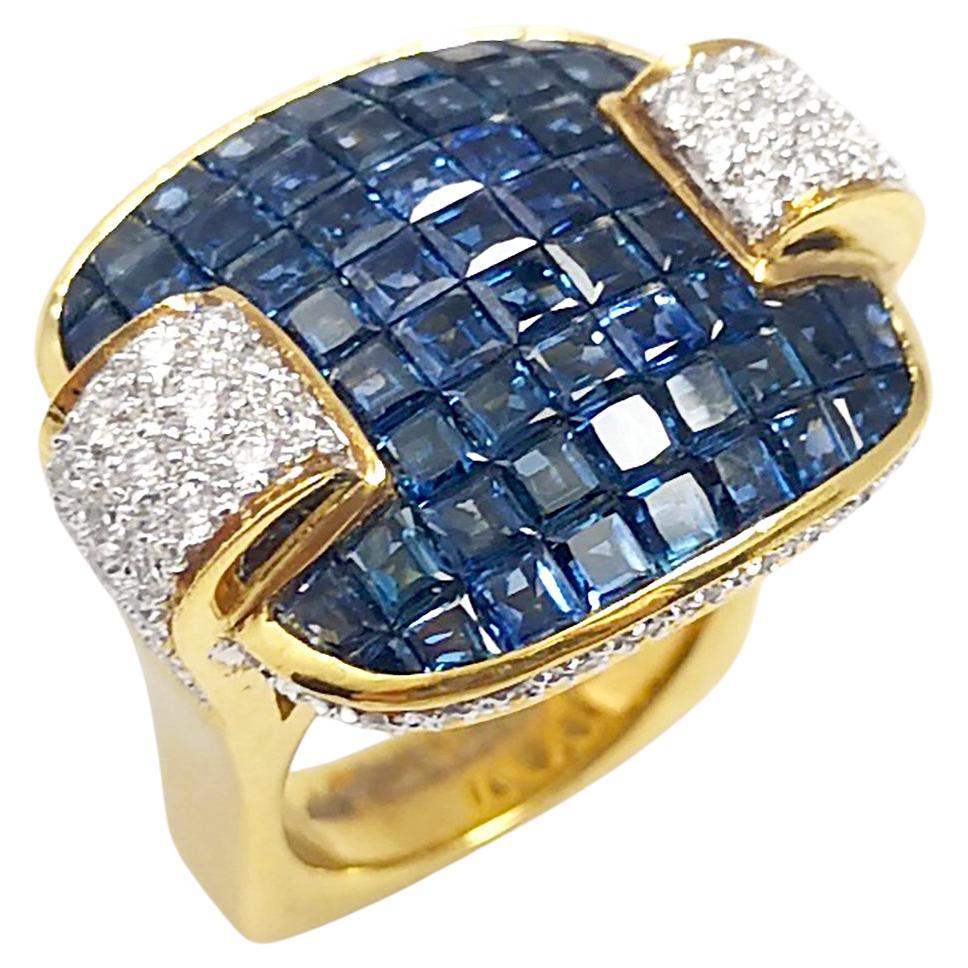 Blauer Saphir mit Diamantring in 18 Karat Goldfassungen gefasst