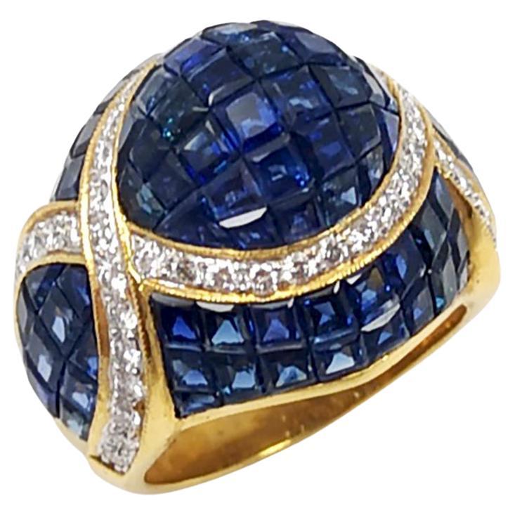 Blue Sapphire with Diamond Ring set in 18K Gold Settings
