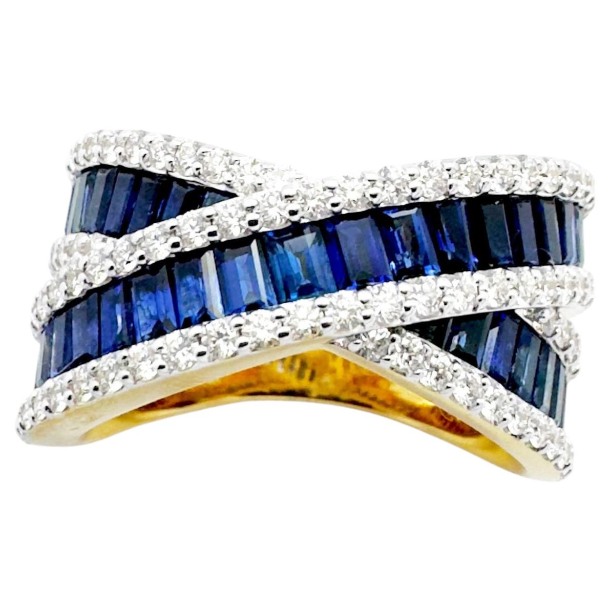 Blue Sapphire with Diamond Ring set in 18K Gold Settings
