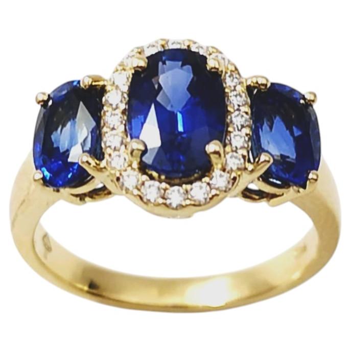 Blauer Saphir mit Diamantring in 18 Karat Goldfassungen gefasst
