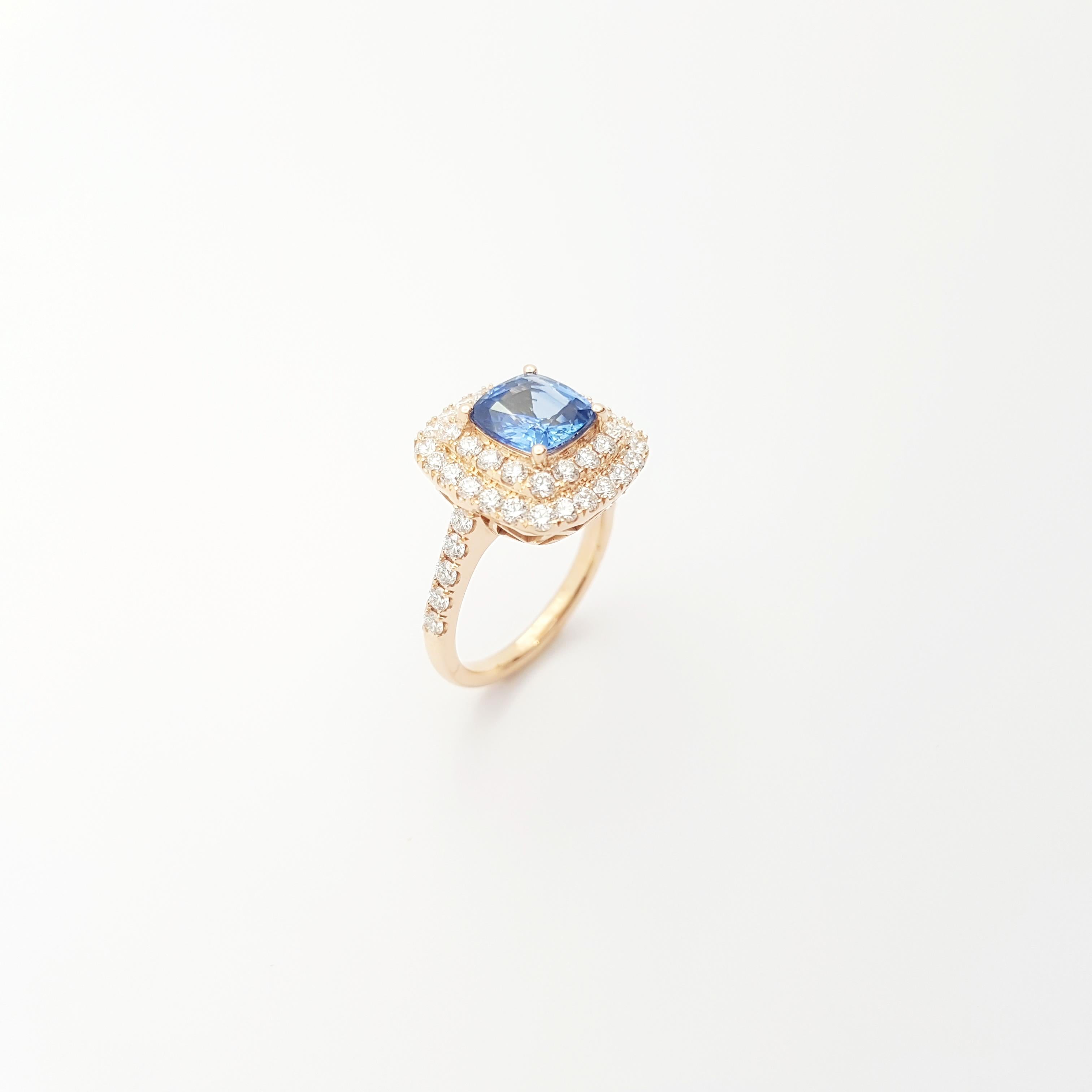 Anello con zaffiro blu e diamante con montatura in oro rosa 18 carati in vendita 4