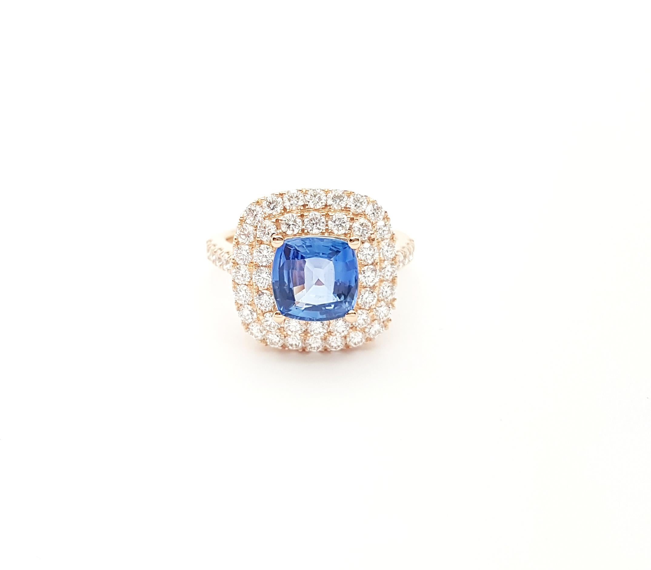 Anello con zaffiro blu e diamante con montatura in oro rosa 18 carati in vendita 5