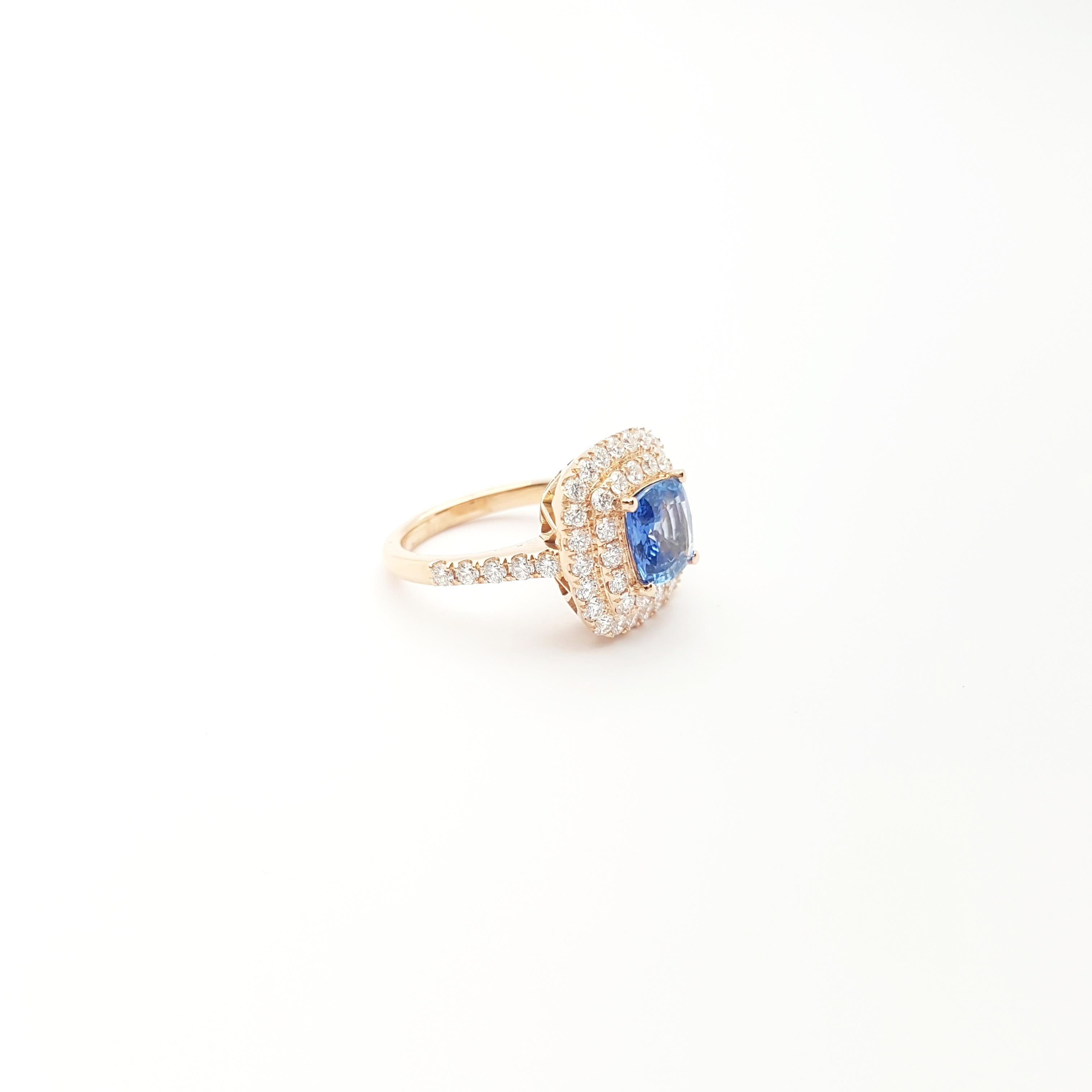 Anello con zaffiro blu e diamante con montatura in oro rosa 18 carati in vendita 6